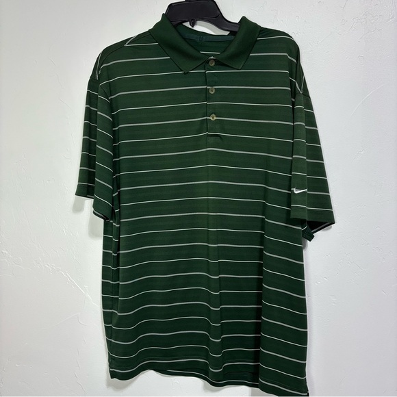 Nike Golf Polo Men XL Green Striped Short Sleeve Shirt Dri Fit - Picture 1 of 6